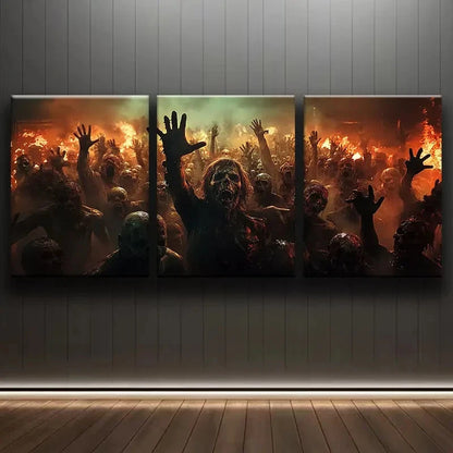 3pcs Zombie Apocalypse Print Painting Metal Print Ready to Hang Art