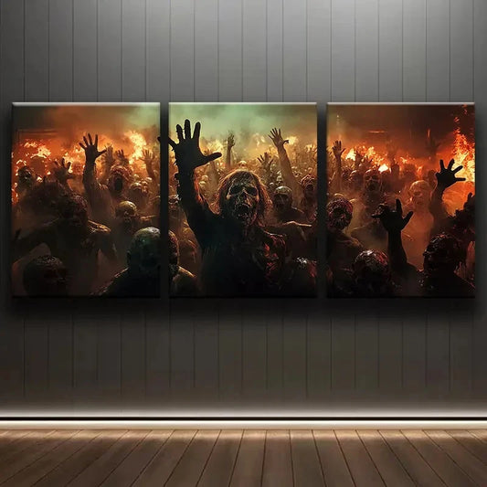 3pcs Zombie Apocalypse Print Painting Metal Print Ready to Hang Art