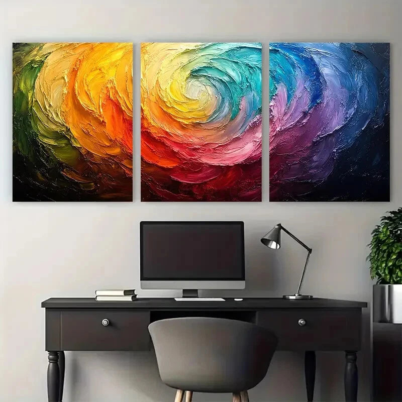 3pcs Vibrant Abstract Rainbow Swirl Illustration Metal Print Ready to Hang Art