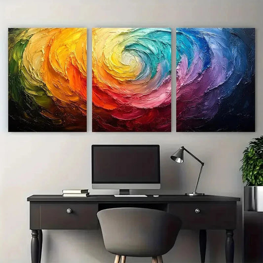 3pcs Vibrant Abstract Rainbow Swirl Illustration Metal Print Ready to Hang Art