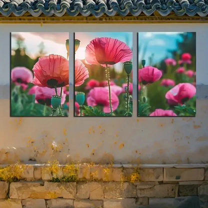 3pcs Vibrant Charming Cloudy Sky & Flower Fields Metal Print Ready to Hang Art