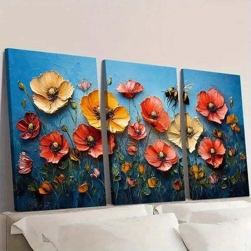 3pcs California Poppy Painting Bee FG Wall Art Set Canvas Unframed - High Quality Print 100% Australian Made Wall Canvas