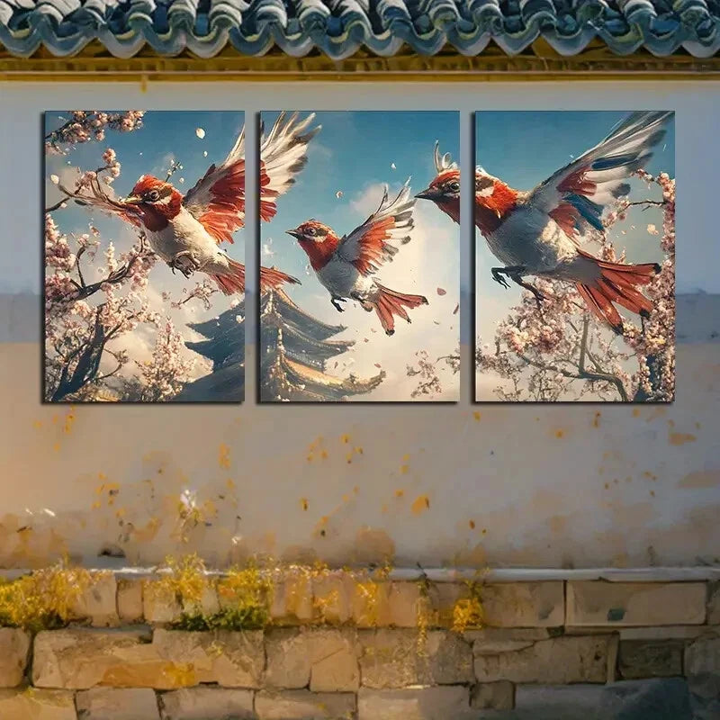 3pcs Bird in Flight Nature-Inspired illustration Metal Print Ready to Hang Art