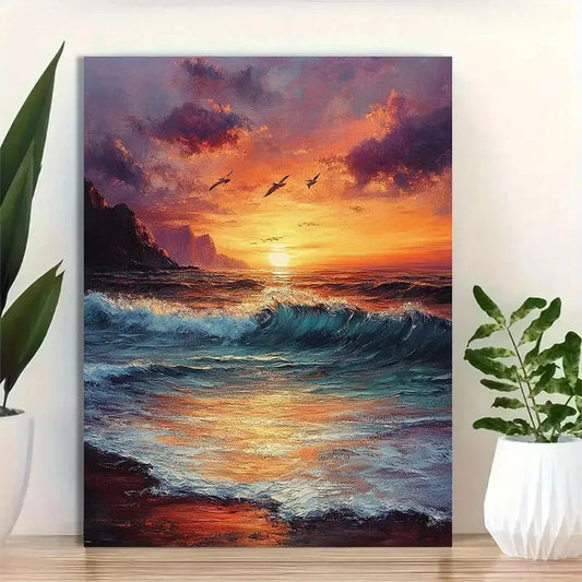 Beautiful Vibrant Coastal Beach Waves Painting 40x60cm Metal Print Ready to Hang