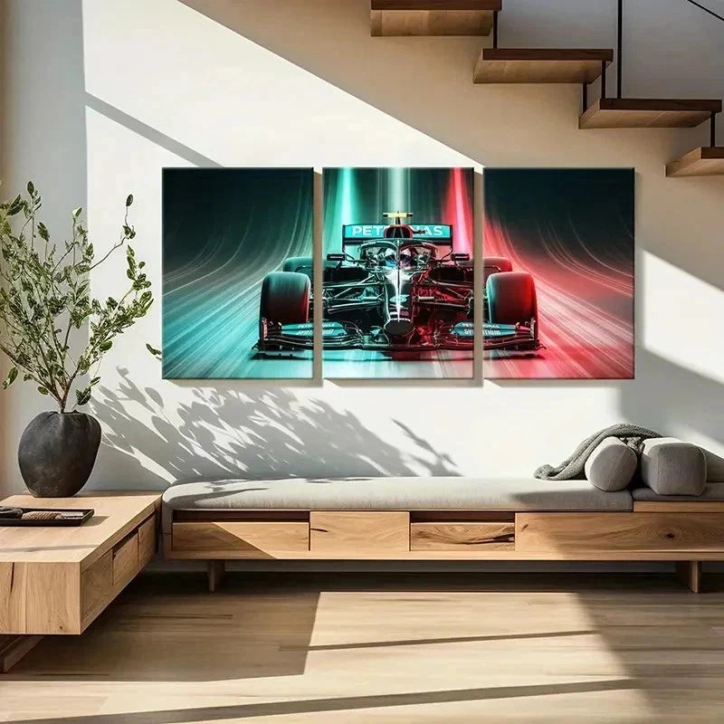 3pcs Modern Race Car Formula 1 Decor Wall Art Set Canvas Framed 40x60cm - High Quality Print 100% Australian Made Wall Canvas Ready to Hang