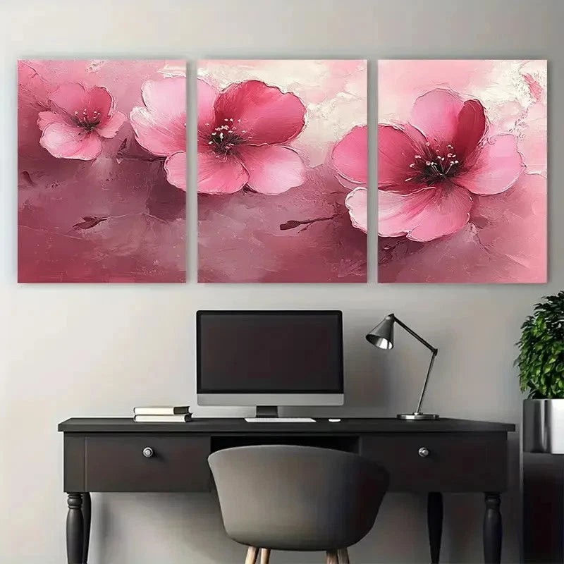 3pcs Elegant Pink Floral Abstract Design Wall Art Set Canvas Framed 40x60cm - High Quality Print 100% Australian Made Wall Canvas Ready to Hang