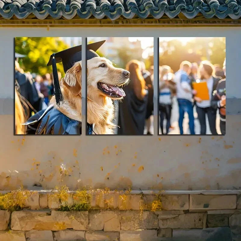 3pcs Golden Retriever Graduation Metal Print Ready to Hang Art