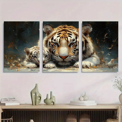 3pcs White Tiger and Cub Majestic Animal Metal Print Ready to Hang Art