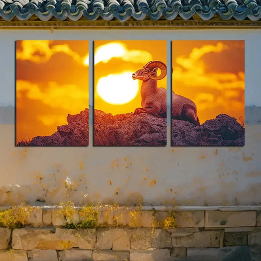 3pcs Vibrant Sheep on the hillside Metal Print Ready to Hang Art