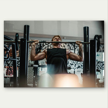 Man Doing Shoulder Press with Barbell 5mm Plastic Poster Ready to Hang 90x60cm