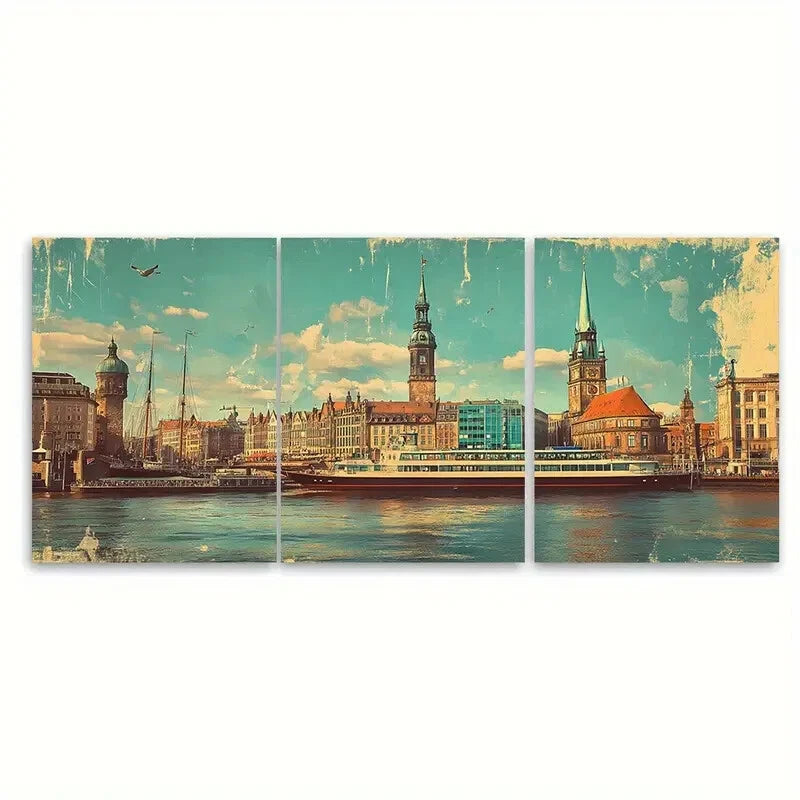 3pcs Hamburg Germany Travel Vintage Poster Metal Print Ready to Hang Art