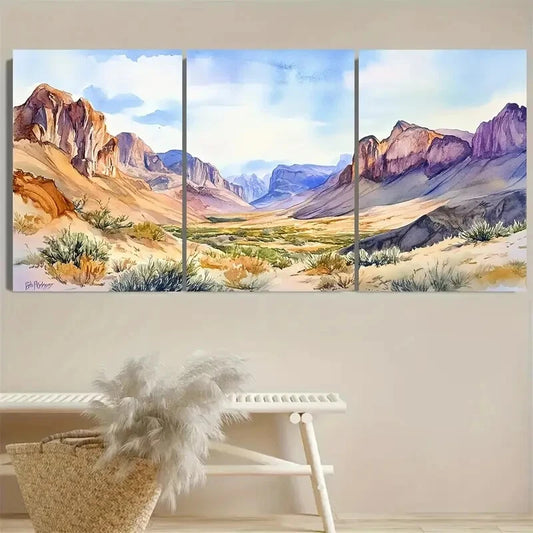 3pcs Big Bend National Park, Boho Southwestern Metal Print Ready to Hang Art