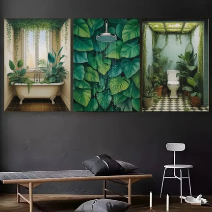 3pcs Bathroom Scenes with Shower Bathtub Metal Print Ready to Hang Art