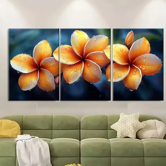 3pcs Yellow Plumeria Flower Watercolor Metal Print Ready to Hang Art