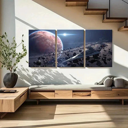 3pcs Sci-Fi Movie Spaceships Space & Meteorite Wall Art Set Canvas Framed 40x60cm - High Quality Print 100% Australian Made Wall Canvas Ready to Hang
