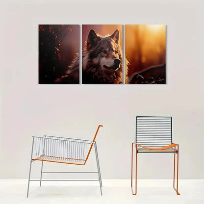 3pcs Wolf Modern Animal Textured Metal Print Ready to Hang Art