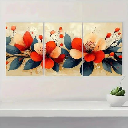 3pcs Red, Black Modern Minimalist Botanical    Wall Art Set Canvas Framed 50x70cm - High Quality Print 100% Australian Made Wall Canvas Ready to Hang