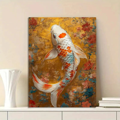 Koi Fish with Colorful Scales, Swimming in The Center 40x60cm Metal Print Ready to Hang