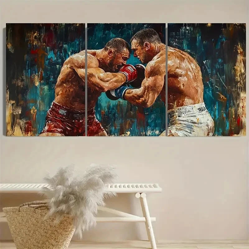 3pcs Men Boxing Sport Illustration Metal Print Ready to Hang Art