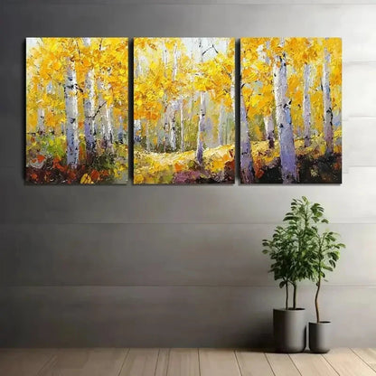 3pcs Autumn Aspen Grove Oil Painting Poster Metal Print Ready to Hang Art