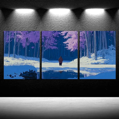 3pcs Person in the Forest Winter Scene Metal Print Ready to Hang Art