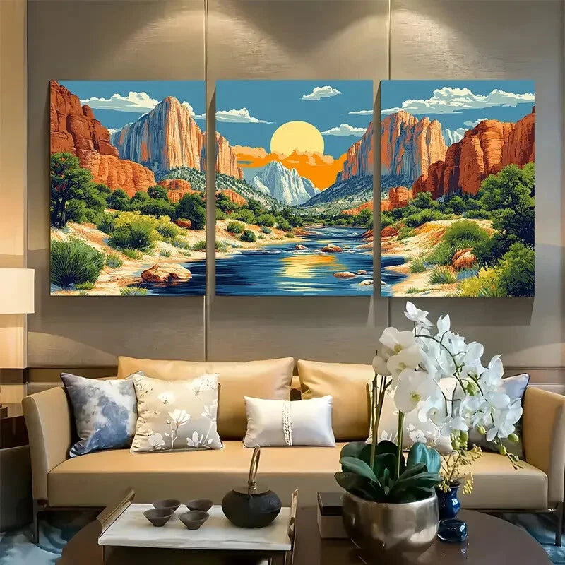 3pcs Zion National Park, Utah Travel Modern Retro Metal Print Ready to Hang Art