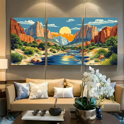 3pcs Zion National Park, Utah Travel Modern Retro Metal Print Ready to Hang Art