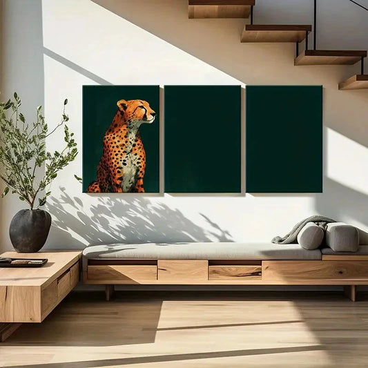 3pcs Leopard Profile Abstract Wildlife Metal Print Ready to Hang Art
