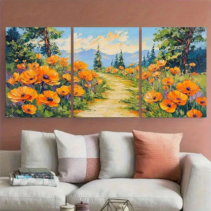 3pcs California Poppies Floral Pathway Landscape Metal Print Ready to Hang Art