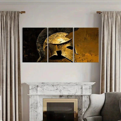 3pcs Set of Vintage Golden Warrior Helmet Metal Print Ready to Hang Art