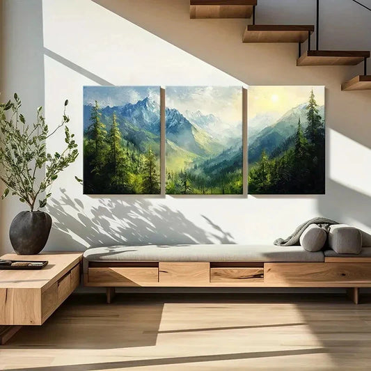 3pcs Mountain Landscape Pine Trees Nature Scenery Metal Print Ready to Hang Art