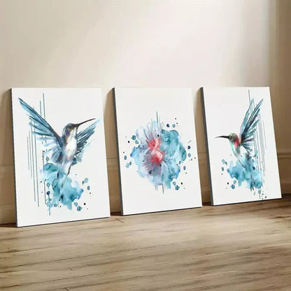 3pcs Creative Vibrant Blue Hummingbird Canvas Unframed - High Quality Print 100% Australian Made Wall Canvas