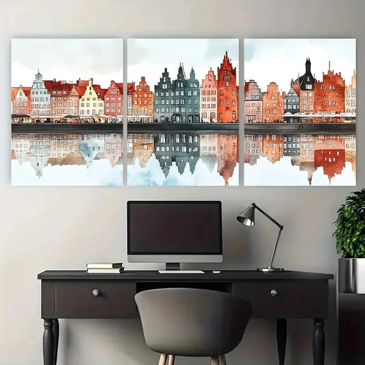 3pcs Gdansk Poland Travel Cityscape Waterfront Metal Print Ready to Hang Art