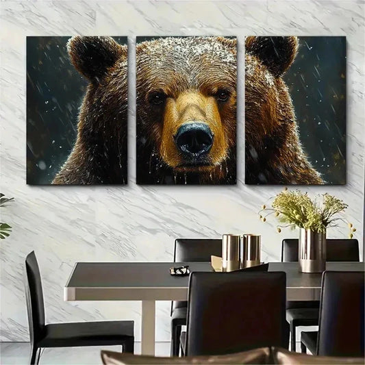3pcs Grizzly Bear Impasto Animal Perfect Metal Print Ready to Hang Art