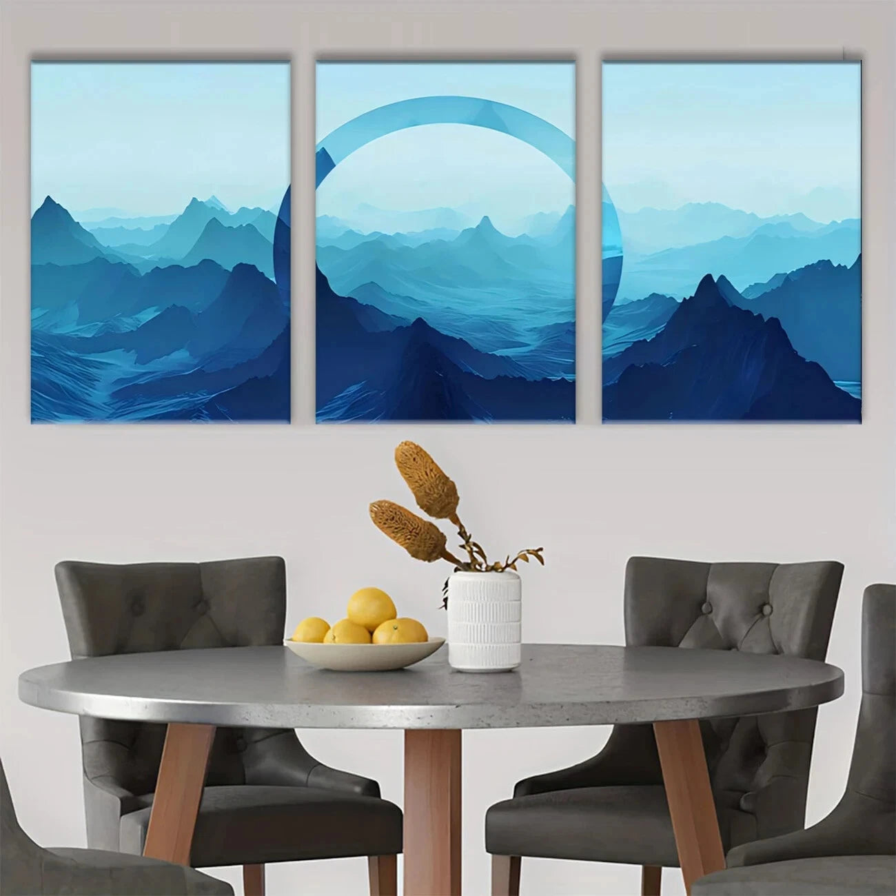 3pcs Mountain Scenery with Abstract Metal Print Ready to Hang Art