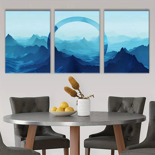 3pcs Mountain Scenery with Abstract Metal Print Ready to Hang Art