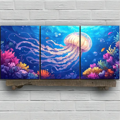 3pcs Jellyfish in The Ocean Sea Animals Metal Print Ready to Hang Art