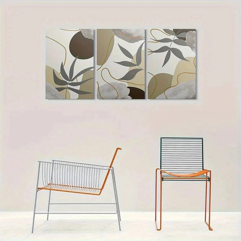 3pcs Modern Abstract Leaf Pattern Metal Print Ready to Hang Art