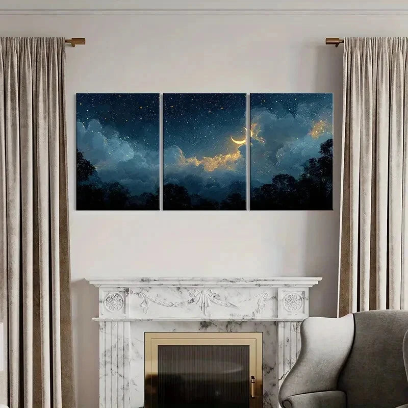 3pcs Night Sky Starry Clouds Dreamy Landscape Metal Print Ready to Hang Art