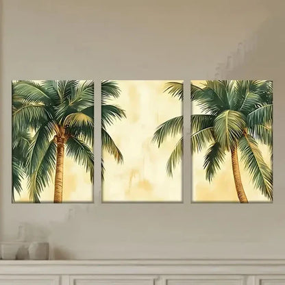 3pcs Palm Trees on a Yellow Background Wall Art Set Canvas Unframed - High Quality Print 100% Australian Made Wall Canvas