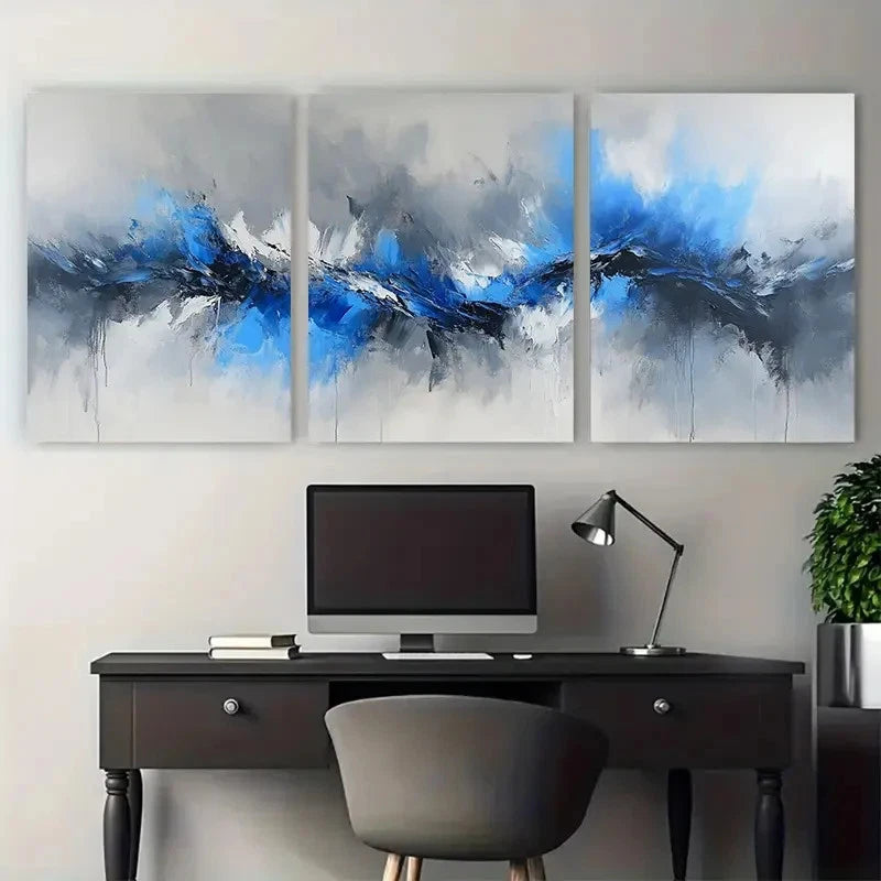 3pcs Modern Abstract Blue And Grey Illustration Wall Art Set Canvas Framed 50x70cm - High Quality Print 100% Australian Made Wall Canvas Ready to Hang
