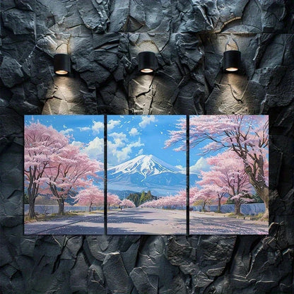 3pcs Cherry Blossom and Mount Fuji Scenery Metal Print Ready to Hang Art
