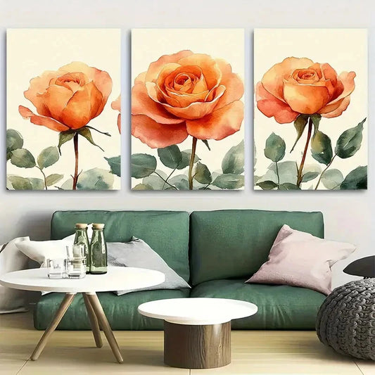3pcs Watercolor Rose Bouquet Cottagecore Aesthetic Metal Print Ready to Hang Art