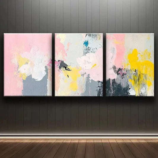 3pcs Navy Blue Orange & Golden Metal Print Ready to Hang Art