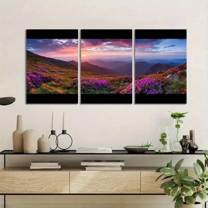 3pcs Sunset Behind Mountains with Colorful Clouds Metal Print Ready to Hang Art