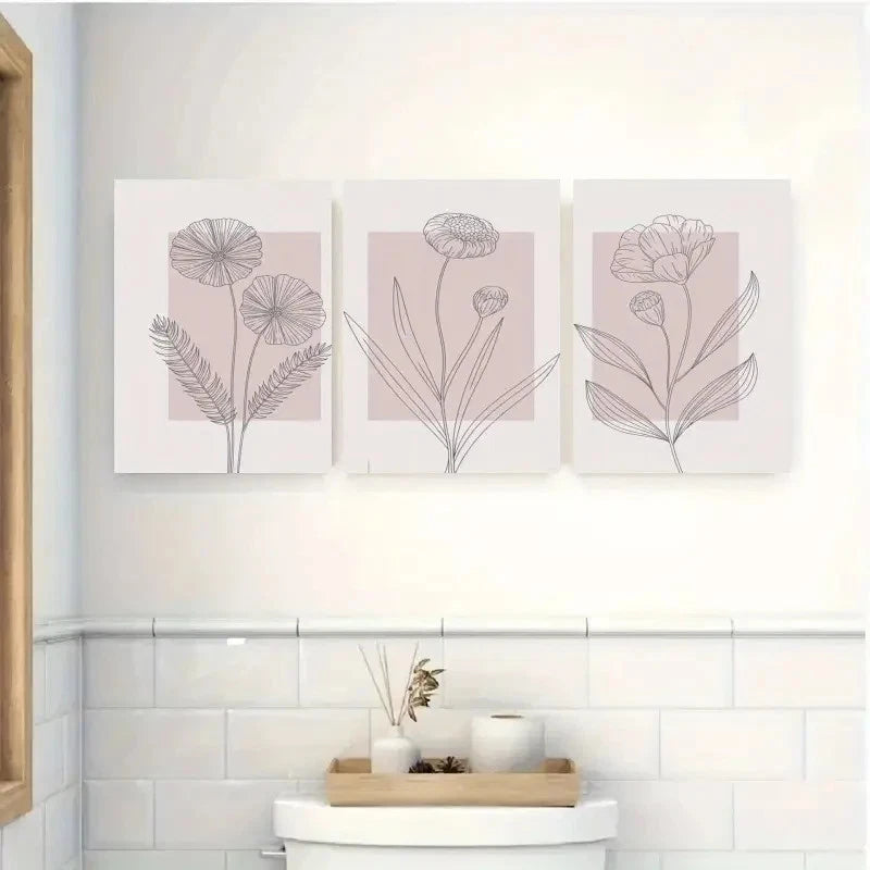 3pcs Line Flowers Wall Decorations Painting Metal Print Ready to Hang Art