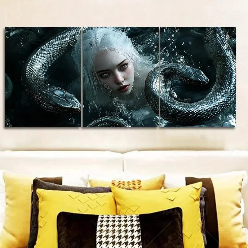 3pcs The Girl Next to the Black Snake I Wall Art Set Canvas Framed 50x70cm - High Quality Print 100% Australian Made Wall Canvas Ready to Hang