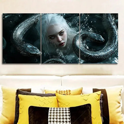 3pcs The Girl Next to the Black Snake I Wall Art Set Canvas Framed 50x70cm - High Quality Print 100% Australian Made Wall Canvas Ready to Hang