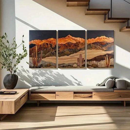 3pcs Desert Landscape Artwork Cactus Mountains Wall Art Set Canvas Framed 40x60cm - High Quality Print 100% Australian Made Wall Canvas Ready to Hang