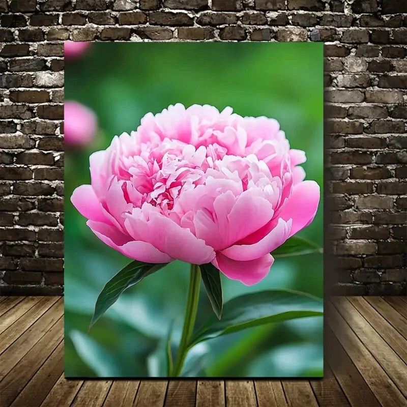 Vibrant Pink Peony with Green Stems 40x60cm Metal Print Ready to Hang